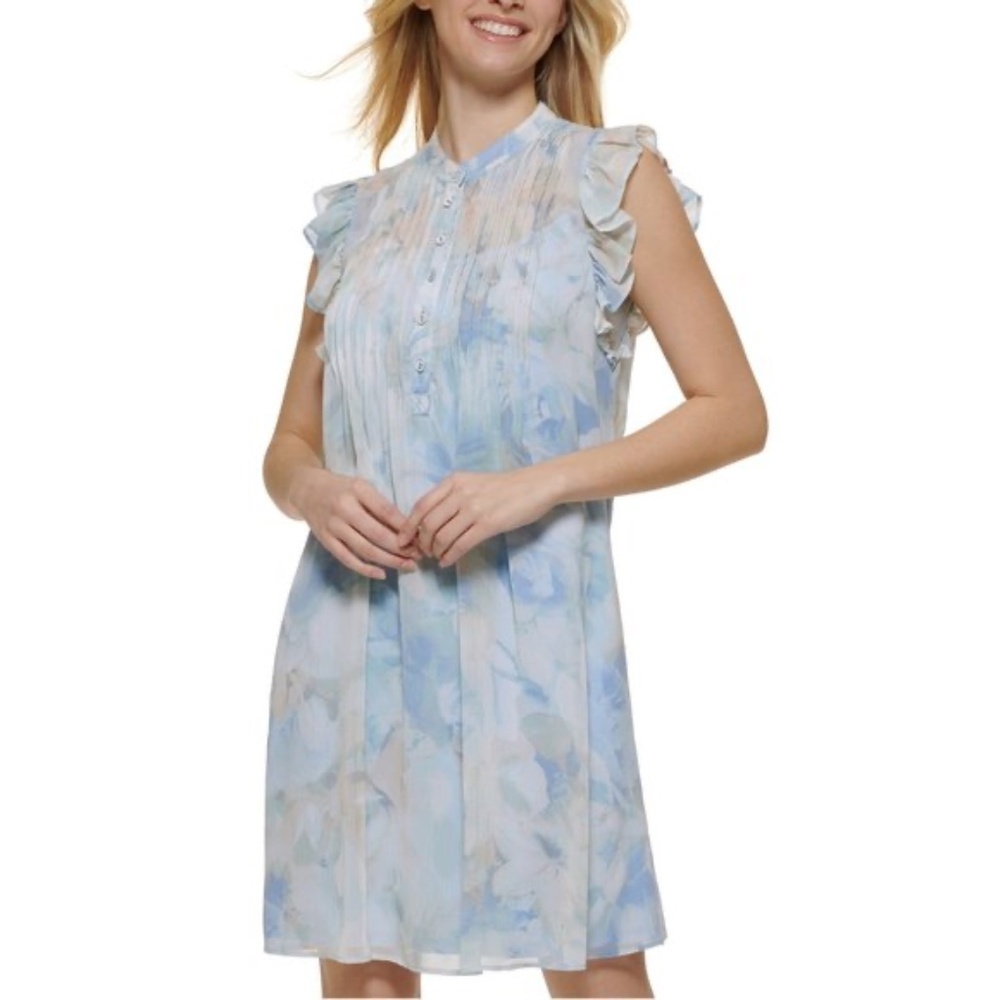 Calvin Klein Size‎ 16 Flutter Cap Sleeve A Line Midi Lined Dress Floral V Neck